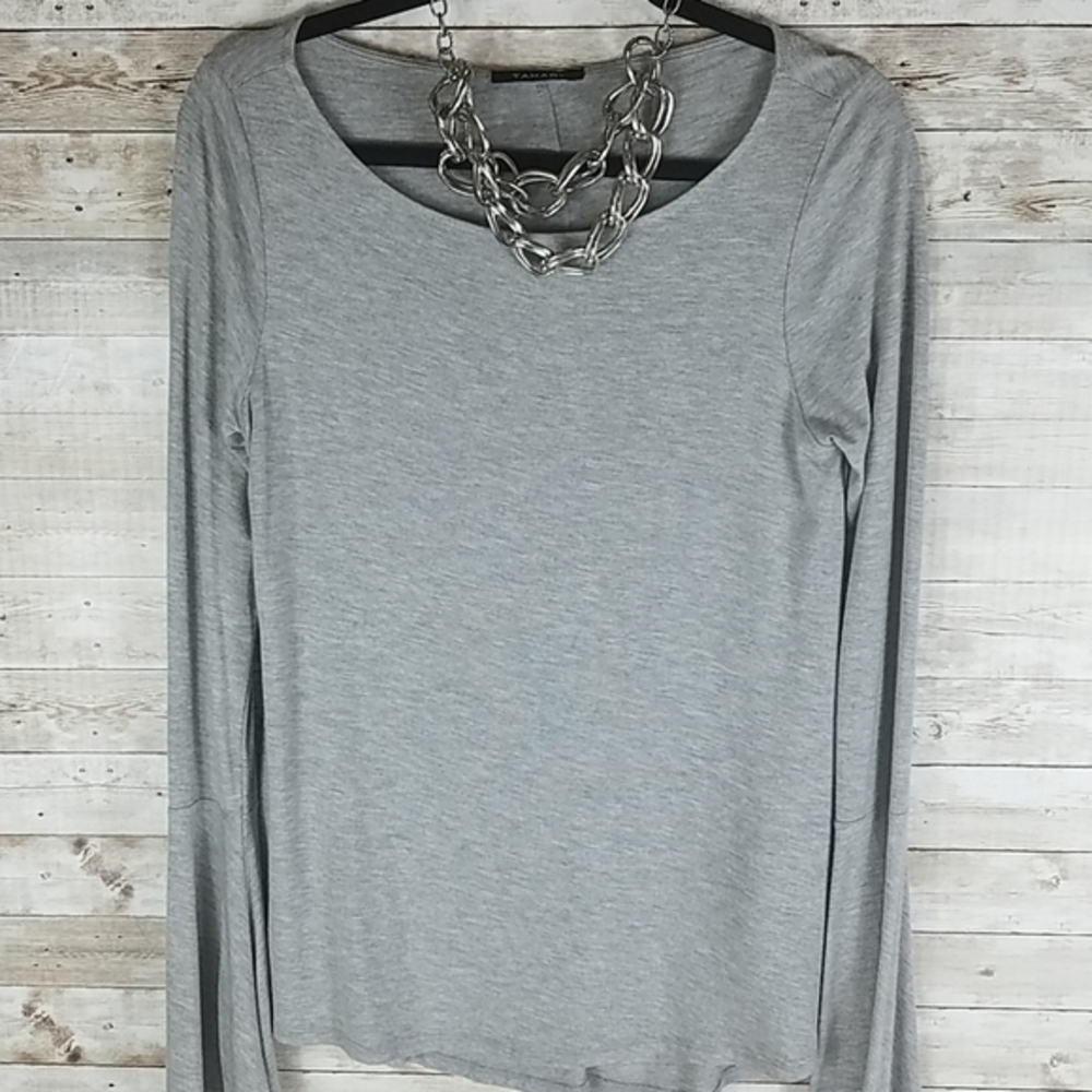Tahari, Gray top with long bell sleeves, Sz XS - Picture 3 of 10